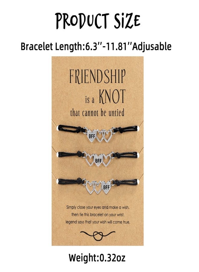 Teniinet Adjustable size and beautiful bracelet,best friend gift for women(Silver Heart for 3) - Image 5
